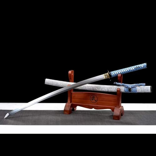 KWXPW 103cm Handgefertigtes Samurai-Schwert,Scheide aus Massivholz mit Sprühfarbe,Klinge aus Manganstahl,Japanisches Katana Geschenk,Kampfkunst,Cosplay,Dekoration,Kendo,Selbstverteidigung