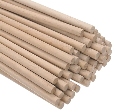 M METERXITY 50-Pack Tondini In Legno, Tondini Di Legno 5/16 X 6 Pollici, Bastoncini In Legno Massello Non Finiti, Tondini Pretagliati Per Fai Da Te/Decorazione/Progetti Creativi [Colore Legno]
