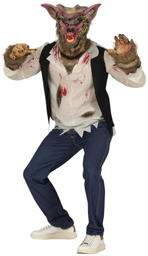FIESTAS GUIRCA | Disfraz Killer Hombre Lobo Adulto (48-50/M) - Camisa y Máscara - Disfraces de Hombre Lobo para Halloween, Carnaval y Fiestas de Terror - Ideal para Hombres - Beige y Marrón