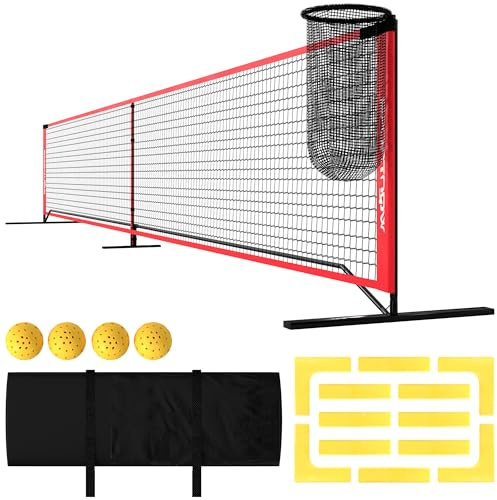 SPORTNOW rete da pickleball set portatile da 6,7 m con rete, set per segnare il campo, raccoglitore di palline, quattro palline e borsa per il trasporto per esterni, vialetto