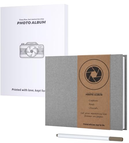 JAECU Fotoalbum Selbstklebend 22x18cm, Leinen Scrapbook Fotoalben zum Selbstgestalten 40 Weiß Seiten, Geschenk Fotobuch für Baby Familie Jahrestag Geburtstags Hochzeit (Grau)