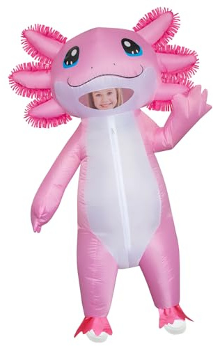 Poptrend uppblåsbar axolotl-kostym för vuxna barn, axolotl halloweenkostymer för män och kvinnor uppblåsbara kostymer, roliga maskeradkostymer (barn rosa)