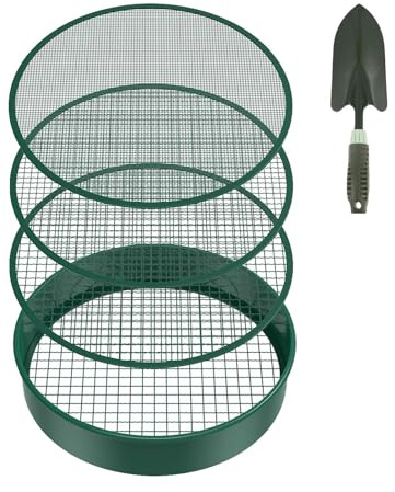 Set di setacci per compost, setaccio per terreno da giardino, set di filtri a rete da giardino, setaccio in metallo, per serre e terreni agricoli, con 4 filtri a rete e pala per familiari e amici