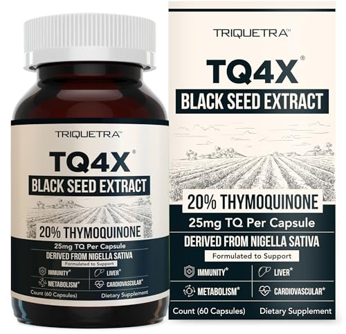20% Thymoquinone Black Seed Oil Extract Capsules - TQ-Advanced 4X®: Potent Thymoquinone Concentration Available - 60:1 Concentrate from Nigella Sativa, Raw Form, Vegan, Glass Bottle (60 Capsules)