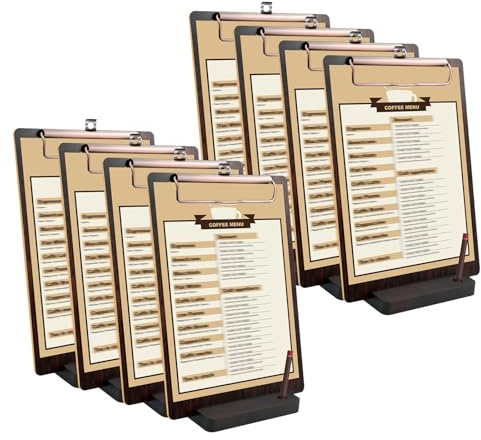 URbantin 8 Stück A5 Klemmbrett aus Holz,Menühalter aus Holz für Restaurants | Klemmbretter mit hölzerner Basis,Clipboard