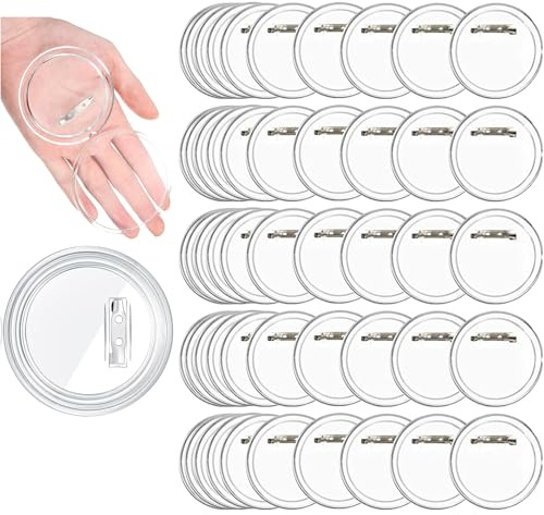 50 Stück Buttons Selber Machen Ohne Buttonmaschine, DIY Transparente Buttons 58mm, Transparente Ansteckbuttons mit Sicherheitsnadel, DIY Button Pins Acrylic, für Bild, Foto, Kleidung, Schule