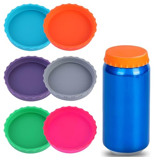 Silicone Drink Can Lids, Multicolor Reusable Soda Drinks Sealer, Leak-Proof & Dust-Resistant Tin Cover Perfect for Beer Juice Energy Drink Cans (‎Multicolour, 6 Pcs)