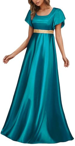 Regency, abito da donna in raso, abito da ballo medievale, abito vittoriano, maniche a sbuffo, a vita alta, per il tempo libero, per il rinascimento, per matrimonio, cosplay, Halloween, O blu scuro