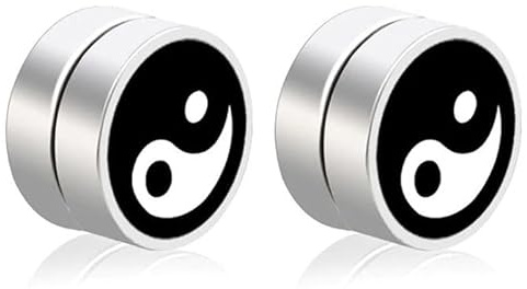 Magnetiska herrörhängen LGT Jewels Yin Yang svart silver 8 mm