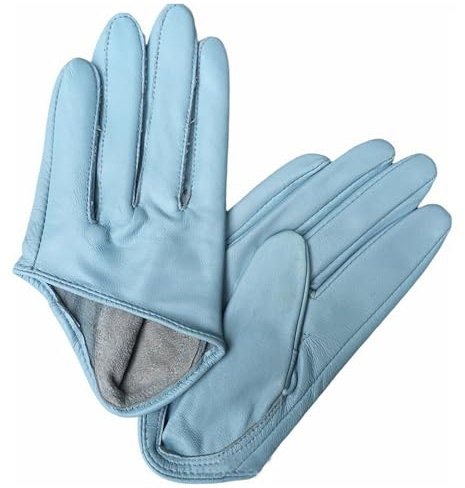 Heavyoff Damen Leder Handschuhe Halbe Handfläche Kurz Ungefüttert Lederhandschuhe Hellblau S