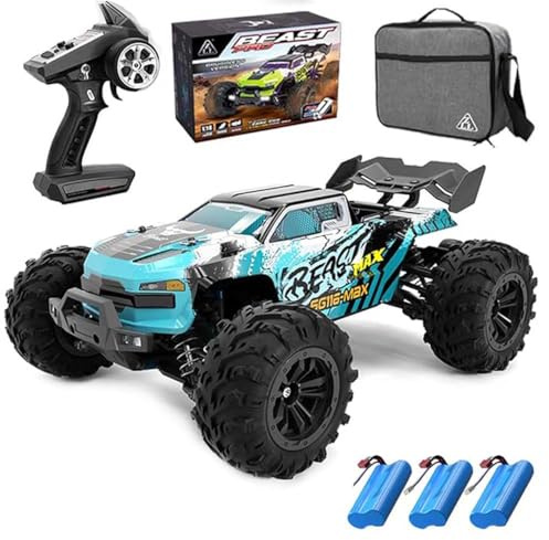 Ledovan Bürstenloser 80KM/H Fernbedienungs Auto, 1:16 RC Hochgeschwindigkeits Auto für Erwachsene, 2.4Ghz 4WD All Terrain Offroad MonsterTruck, SG116 MAX, 3 Batterien