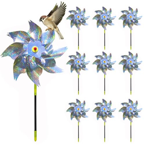 Umllpet 10 stycken fågelskrämma vindhjul, duvförsvar, balkong, reflekterande vindhjul, fågelskrämma, vindspel för balkong, trädgård, fruktträdgård, gård, tak (silverprickar)