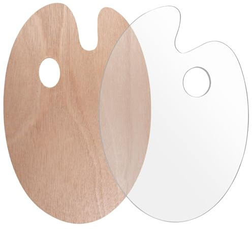 Dekorinex 2 Piezas Paleta Pintura, 20 x 30 cm Paleta de Pintura de Madera | Paletas de Pintura Acrílica, con Agarre de Pulgar, para Niños y Adultos, Acuarelas Acrílicas, Pinturas al Óleo, Bricolaje