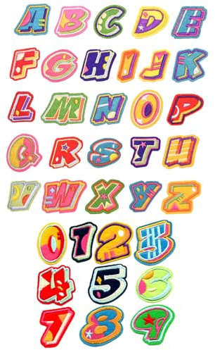 26 Stück Buchstaben zum Aufbügeln und 10 Stück Aufbügelbare Zahlen-Aufnäher,Kann auch Nähen oder Bügeln,Bestickte Alphabet Patch Aufkleber für DIY Kleidung,Taschen,Hüte