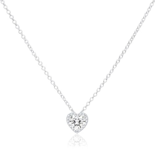 Birthstone Necklace for Women,S925 Sterling Silver Heart Diamond Pendant Birthstone Necklace Birthstone Birthday Jewelry Gifts for Women Teen Girls, April