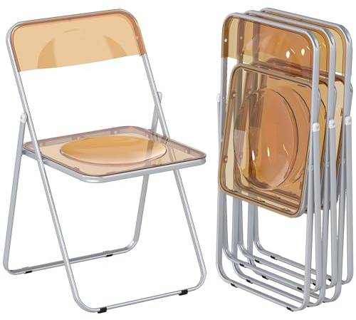 HOMCOM Set di 4 Sedie Pieghevoli in Acrilico, Sedie Richiudibili da Interno Salvaspazio con Struttura in Acciaio, Sedia Pieghevole Portatile per Casa Ufficio Cucina Eventi, 47x48x75 cm, Arancione