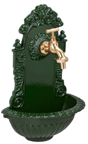 Relaxdays fontana a parete antica con rubinetto, verde | lavabo da giardino in alluminio, 40x24,5x13 cm