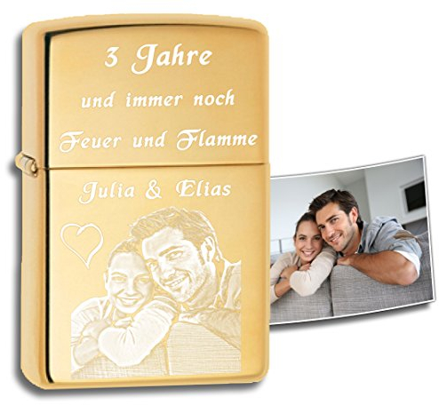 3Dglas Original Zippo mit deinem Foto |Messing poliert, Gold Farben, high Polished Brass | Gravur von deinem Foto