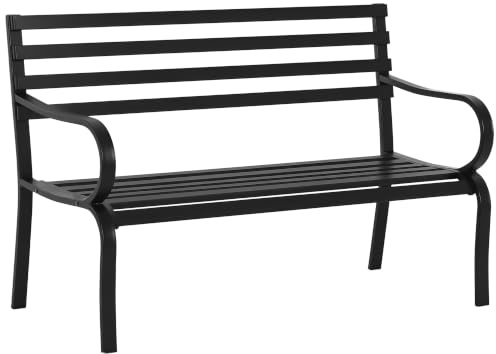 Outsunny 2-Sitzer Metall Gartenbank bis 240kg Bank 127x62x82 cm Schwarz