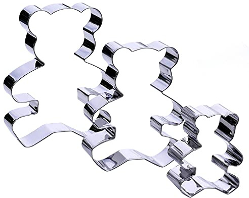 Teddy Bear Cookie Cutter Set – Sharp & Stainless Steel Cooking Utensils – A Fun Fit for Sandwiches, Pancakes & Fruits – Dishwasher-Safe 3-Piece Bakery Supplies by Sweet Cookie Crumbs (Large Sizes)