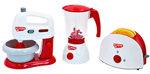deAO Küchen-Set mit Mixer, Standmixer, Toaster und anderem Küchenzubehör, Spielküche Spielset für Kinder, Kinderküche Zubehör Frühstücksset, Kinderküche Rollenspiel für Jungen und Mädchen (Rot)