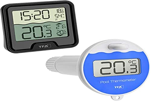 TFA Dostmann 30.3066 Funk Poolthermometer Marbella Schwimmbadthermometer, schwarz mit Batterien