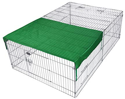 Wiltec Freilaufgehege für Kleintiere, 216 x 116 x 65 cm, stabiles und sicheres Laufstallgitter mit Sonnenschutz und 4 Öffnungen