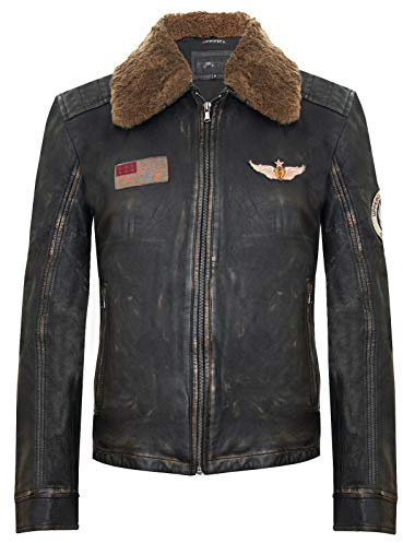 Infinity Leather Veste de Pilote de Bombardier en Cuir Noir en Détresse Ancien Pour Homme Volant Col Amovible de l'US Aviation