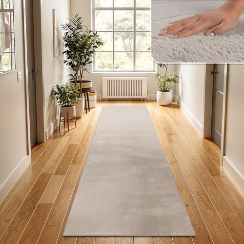 TT Home Wohnzimmer Teppich Hochflor Langflor Kunstfell Weich Modern Unifarben Flauschig, Farbe:Beige, Größe:80x150 cm