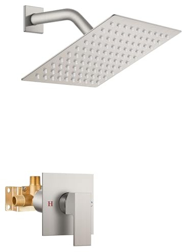Airuida Shower Faucet Set Bathroom Rain Shower System SUS304 Stainless Steel Single Handle With Male Threads Rough-in Valve Shower Trim Kit 8 Inch Wall Mount Shower Head Brushed Nickel