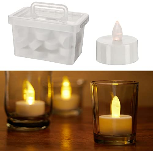 Cepewa LED Teelicht | 24er XL Aufbewahrungsbox | realistisches Flackern | Kerzenlicht Ø 4cm warmweiß | inkl. Batterie