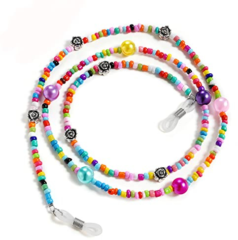 DNLKWGO Bead Eyewear Chain Sonnenbrillenband Halter Blumenstil Brillenkette Brillenhalter Kette für Frauen, rose, One size