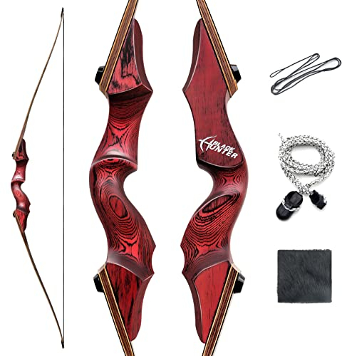 Black Hunter 60 Zoll Traditioneller Langbogen Set Erwachsene 20-60lbs Bogenschießen Takedown Langbogen Für Die Rechte Hand Jagdbogen (55LBS)