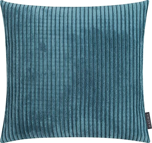 MAGMA Shara Kissenbezug 45x45 cm - Petrol,- samtig weich kuschelig Cord Look, rechteckiger Kissenbezug, für Wohnzimmer, Schlafzimmer, Büro und Gästezimmer Waschbar
