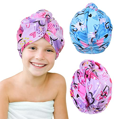 Beinou Asciugamano Capelli Turbante 2 Pezzi Asciugamani Microfibra per Capelli con Bottoni, Cappuccio per Capelli Secchi Super Assorbente per le Donne Ragazze