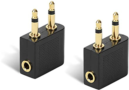 Airplane Airline Flight Socket Adapters for Headphone/Earphone,2pcs(3.5mm) | Airplane Headphone Socket Adaptor,Golden Plated Jack Airline Earphone Adapter,Compatible withSony,Beats,JVC,Sennheiser,Betron