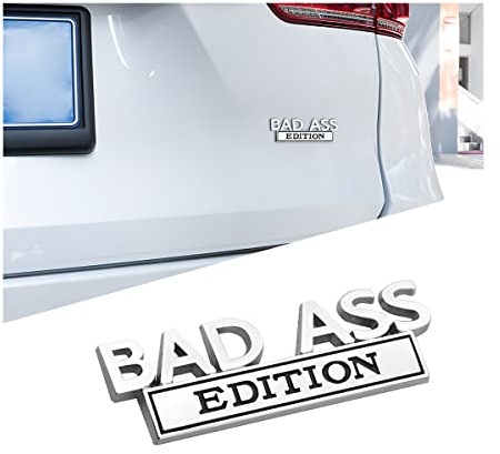 CGEMDY Auto Bad Ass Edition Emblem, Geeignet für Autoinnen Außendekoration oder Metall, Personalisierte Metallaufkleber Geeignet Auto-Emblem-Autoaufkleber(Silber-Schwarz)