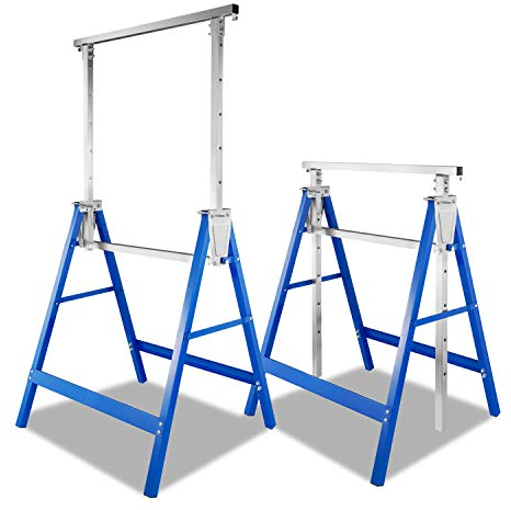 SWANEW 2 x Andamios de 200 kg de carga, caballete plegable de metal, altura de trabajo variable de 800 - 1300 mm, altura regulable,Blanco