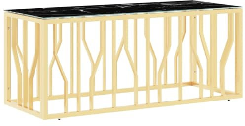 vidaXL Soffbord guld 110x45x45 cm rostfritt stål och glas, tebord, soffbord, vardagsrumsbord, sidobord, accentbord, sidobord, glasbord, kaffebord