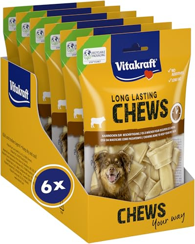 Vitakraft Long Lasting Chews, Hundekauknochen, Kauknochen aus Rinderhaut, zur intensiven Beschäftigung (6X 173g)
