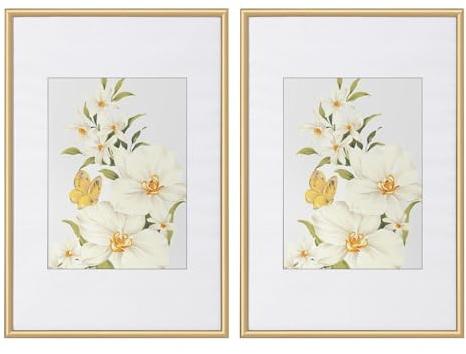 WOLTU Bilderrahmen 30x40 cm Set of 2 Fotorahmen aus Kunststoff mit Passepartout, Posterrahmen zum vertikalen oder horizontalen Aufhängen/Aufstellen, Collage Wanddeko, Gold