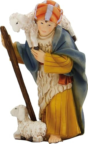FADEDA Hirte mit Schaf/Höhe:9 cm/handbemalt/detailgetreue Krippen Figuren - Weihnachten Tisch Dekoration Krippe Zubehör