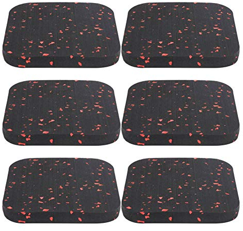 Yuecoom 6 Stück Gummi-Laufbandmatte, Gummi-Gym-Bodenbelag, Anti-Vibrations-Pads, Schallschutzkissen, Trainingsgeräte-Matte, Fitness-Dämpfungs-Trainingsgeräte-Pads(Schwarz und Rot)