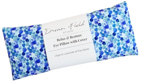 Dream Field Studio Lavender Eye Pillow with Cover, Flaxseed Fill, Organic French Lavender, Aromatherapy Eye Mask - Tidal Blue
