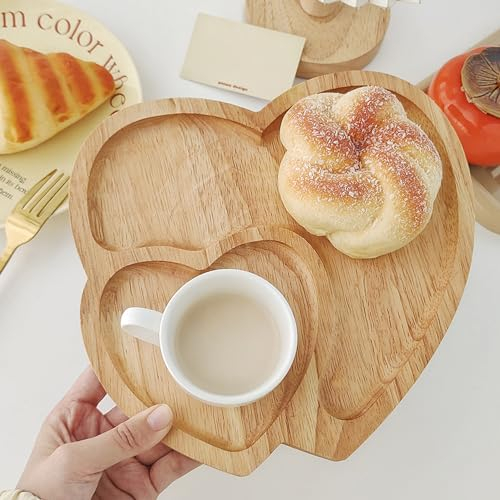 Vassoio a Forma di Cuore in Legno da 9,1 Pollici Con 2 Scomparti - Tavola di Salumi e Piatti per Servizio al Matrimonio a Lume di Candela
