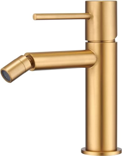 IMEX - Grifo Bidet | Grifo Monomando Bide para Baño | Grifo de Bidé con Mezclador de Agua Caliente y Fría | Griferia Bidet | Instalación Fácil | Serie Monza | Color Oro Cepillado