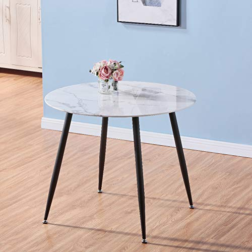 GOLDFAN Esstisch Runder Weiß Tisch 80cm Esszimmertisch Moderner Küchentisch Rund Marmor für Wohnzimmer Büro Küche