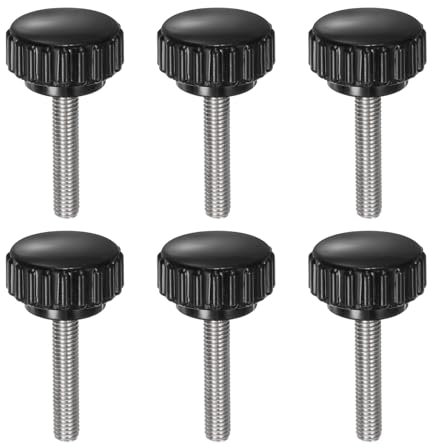 QUARKZMAN 6pcs Tornillo Moleteado, M5x25mm Tornillo de Pulgar de Rosca Macho Pomos de Sujeción Moleteados Métricos de Acero Inoxidable Perilla de Perno de Estudio Tornillo de Apriete, Negro
