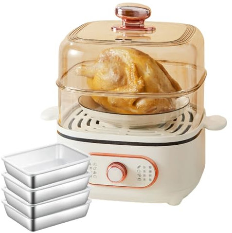 forplubossmmp Vaporera Eléctrica De Doble Capa 2 En 1 | Olla Arrocera Eléctrica Desmontable De 1200 W | Olla Inferior + 2 Bandejas para Cocinar Al Vapor | Vaporera De Cocina 10,5 L