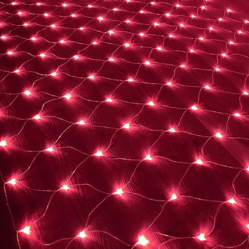 DINOWIN Garden Net Lights Battery Operated 2x3M 192LED Waterproof Net Mesh String Lights 8 Modes Fairy Lights for Indoor Outdoor Christmas Tree Bush Garden Backyard Décor (Red)